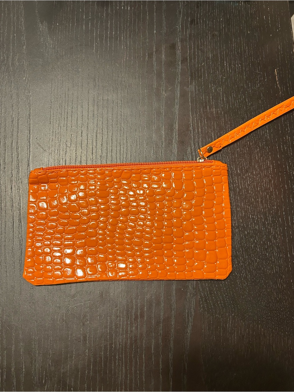 Neon Orange Croc-Embossed Coin slim portable